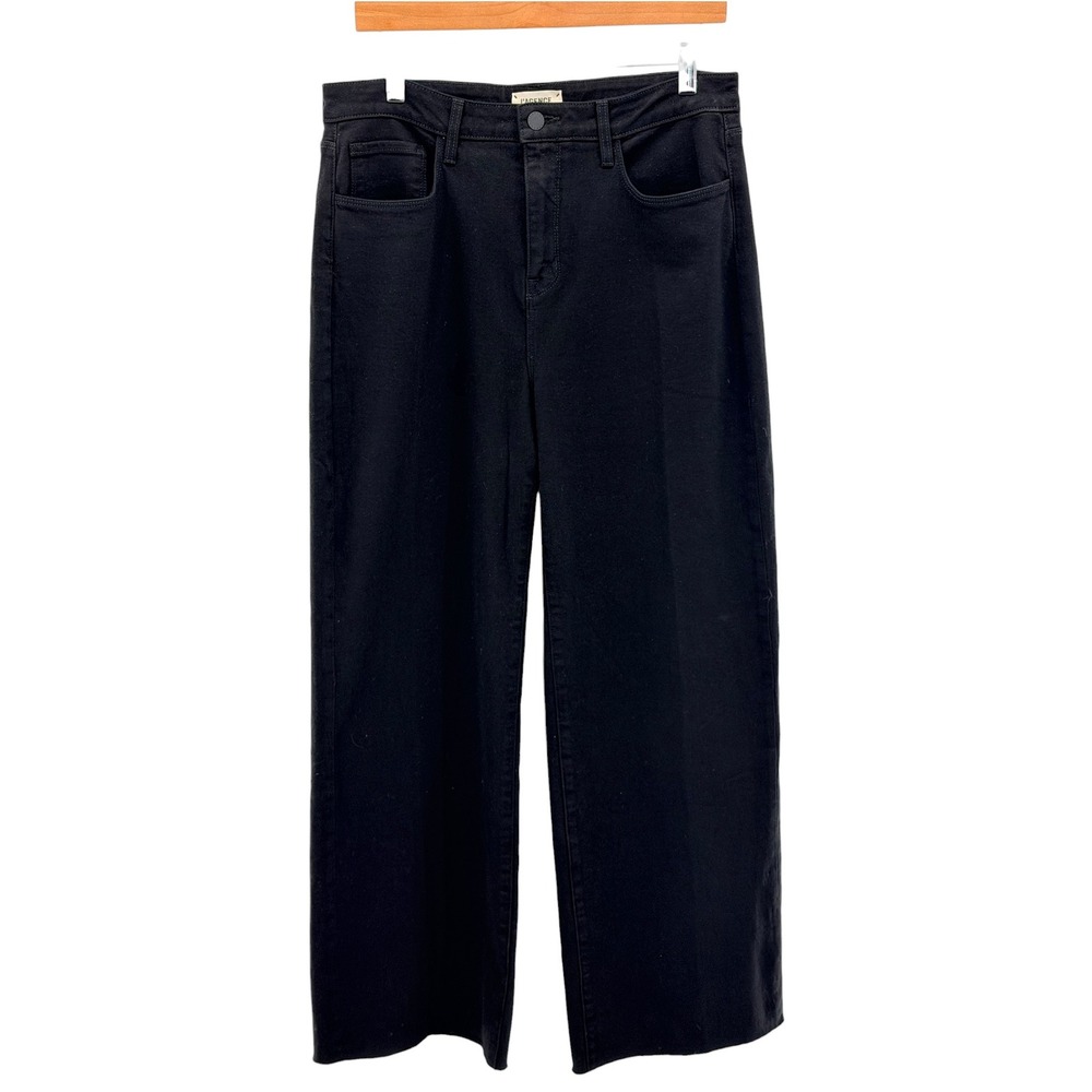 L'AGENCE Danica High Rise Wide Leg Jeans Saturated Black Raw Hem Size 31 USA